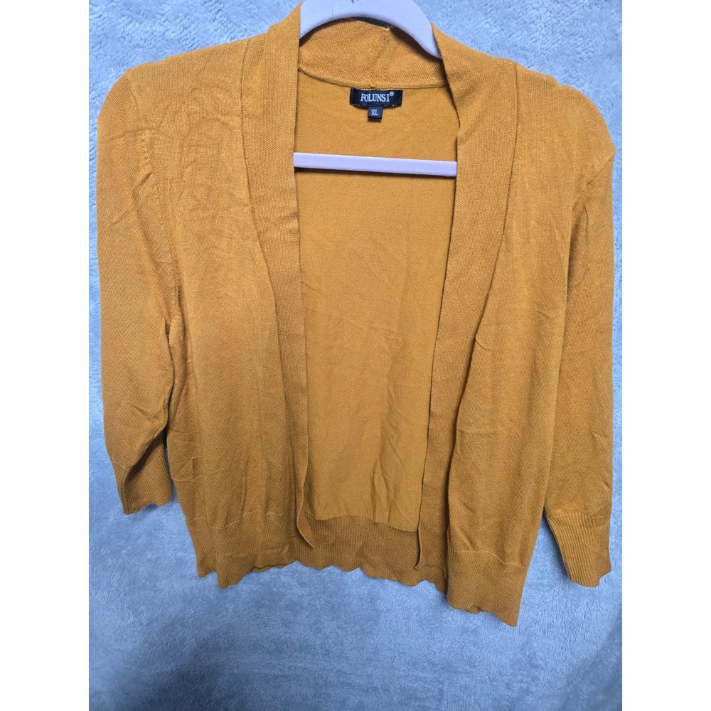 Folunsi Women Mustard Yellow Open Front Cardigan XL 3/4 Sleeve Knit Sweater